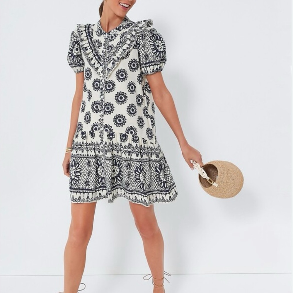 Love the Label DAGMAR IVORY AND NAVY PRINTED TATIANA DRESS